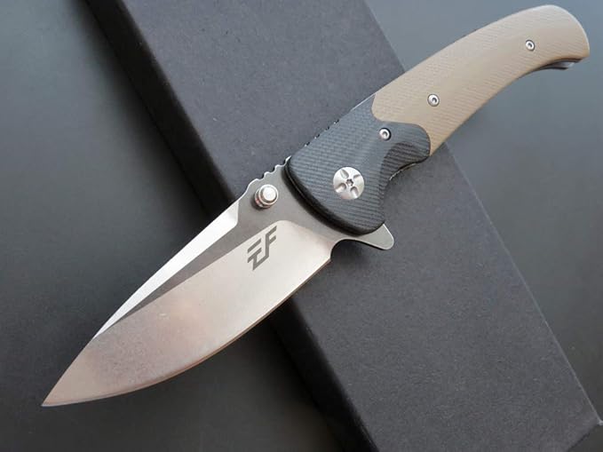 Eafengrow EF67 Pocket Knife with Metal Clip,D2 Steel Blade G10 Handle EDC folding knife Tool Liner