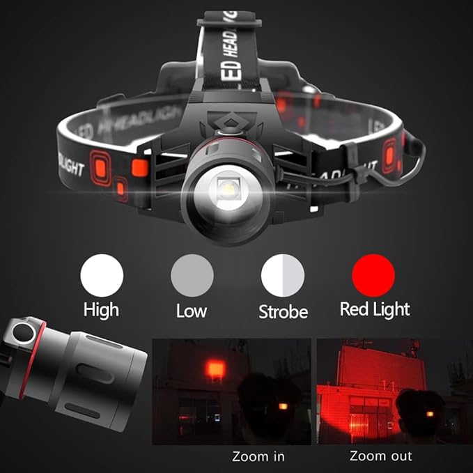 WINDFIRE White Red LED Rechargeable Headlamp, Super Bright Hunting Headlamps, 4 Modes 90°
