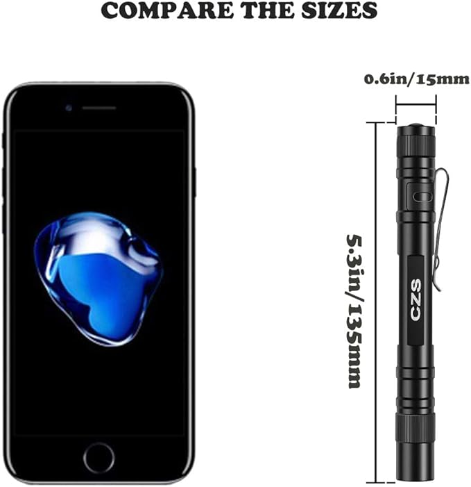 CZS LED Flashlight Penlight 1000 Lumens Battery-Powered Handheld Pen Light Pocket Torch Powered by