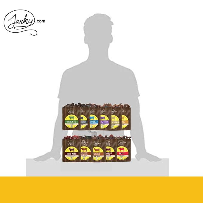 Jerky.com Beef Jerky Sampler - Featuring Original, Black Pepper, Teriyaki, Sweet & Spicy, Hot