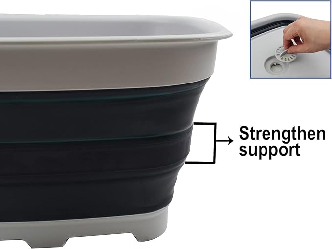 SAMMART 15L (3.9 Gallon) Collapsible Dishpan with Draining Plug - Foldable Washing Basin - Portable