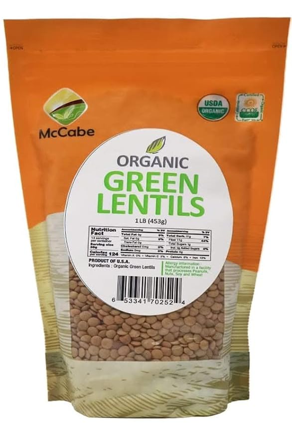 McCabe Organic Green Lentils - Green Lentils Organic | Rich with Fiber & Minerals | USDA and CCOF