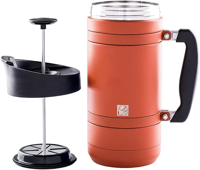 BruTrek BaseCamp Coffee Press - Double Wall Insulated Stainless Steel - Bru-Stop Technology, No
