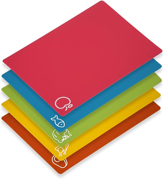 5 Pieces Flexible Cutting Boards, BPA Free Plastic Cutting Boards for Kitchen, Non Slip Cutting Mat