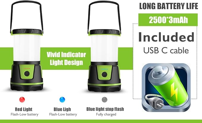 Rechargeable Camping Lantern 3000 Lumens ??LED Flashlight with 5 Modes, IP54 Waterproof, 7500mAh