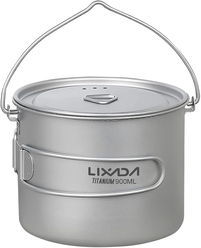 Titanium Pot, 750ml/900ml/1100ml Ultralight Titanium Pot Water Mug Cup with Lid and Foldable Handle