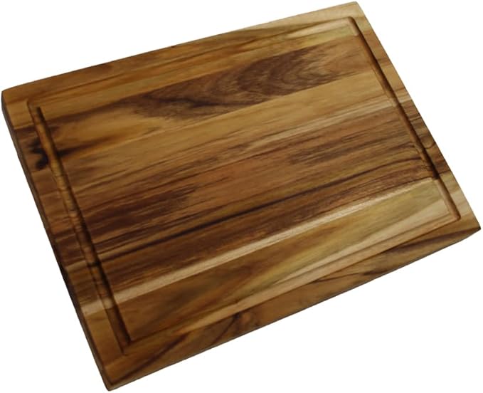 EcoDecors, Teak Cutting Board 14"x10", Reversible Teak Wood Edge Grain Carving Board with Juice