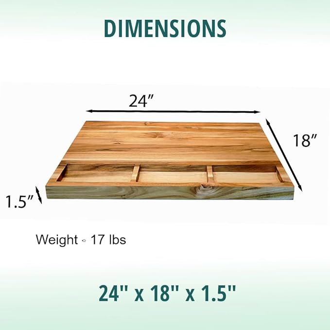 EcoDecors, Teak Cutting Board 24x18, FSC Certified Edge Grain Wood Reversible Butcher Block with