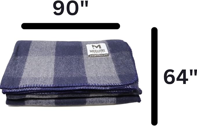 M MCGUIRE GEAR Warm Wool Bunkhouse Plaid Blanket for Camping, Home, Survival, or First Aid, 64" x