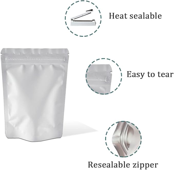 PABCK 50 Pieces 4.3x6.3 inch(Inside Size 3.5x3.9 inch) Stand-Up Resealable Heat Seal Bags 3.55mil