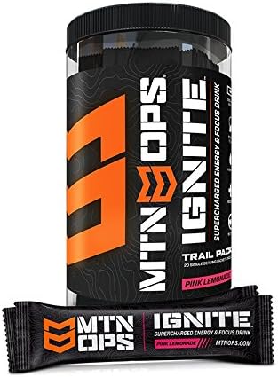MTN OPS Ignite Trail Packs Energy Drink Powder, Gluten Free Nootropic Supplement Drink Mix, L