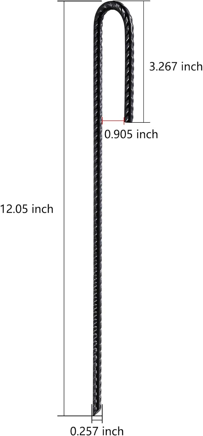 Rebar Stakes U/J Hook Extra Heavy Duty,(10pcs) 12 inch x 1/4 inch Rust Proof Coated Steel Ground