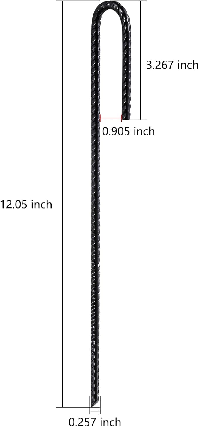 Rebar Stakes U/J Hook Extra Heavy Duty,(50pcs) 12 inch x 1/4 inch Rust Proof Coated Steel Ground