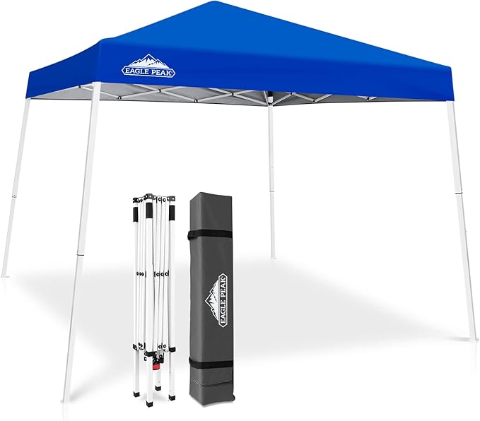 EAGLE PEAK 10x10 Slant Leg Pop-up Canopy Tent Easy One Person Setup Instant Outdoor Beach Canopy