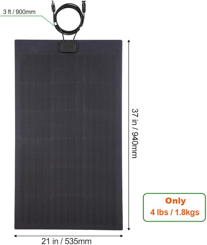 LensunSolar 80W 12V Flexible Solar Panel ETFE Black Thin, Monocrystalline High Efficiency, Slim