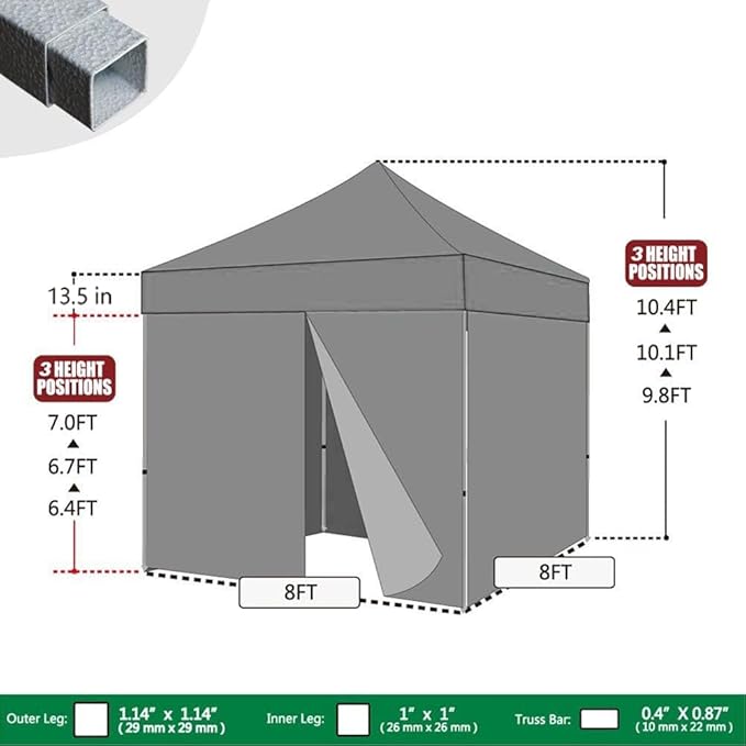 Eurmax USA 8'x8' Pop-up Canopy Tent Commercial Instant Canopies with 4 Removable Zipper End Side