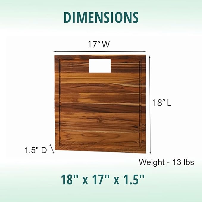 EcoDecors, Teak Edge Grain Cutting Board 17"x18", Solid FSC Teak Wood Butcher Block with Juice