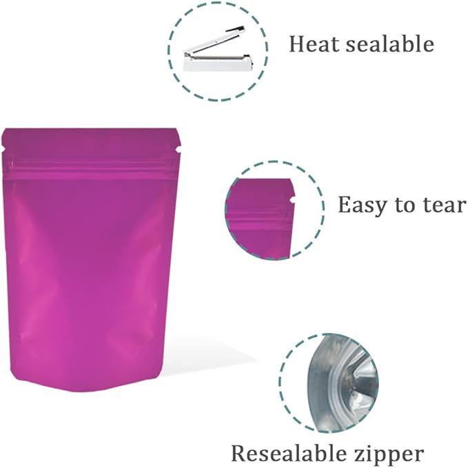 PABCK Stand-Up Resealable Heat Seal Bags 3.55mil Thick Pink Foil Sealed Bags 50 Pieces 3.35x5.1