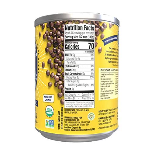 WESTBRAE 15 oz Natural Organic Black Lentils, No Salt Added, Source of Plant Based Protein and