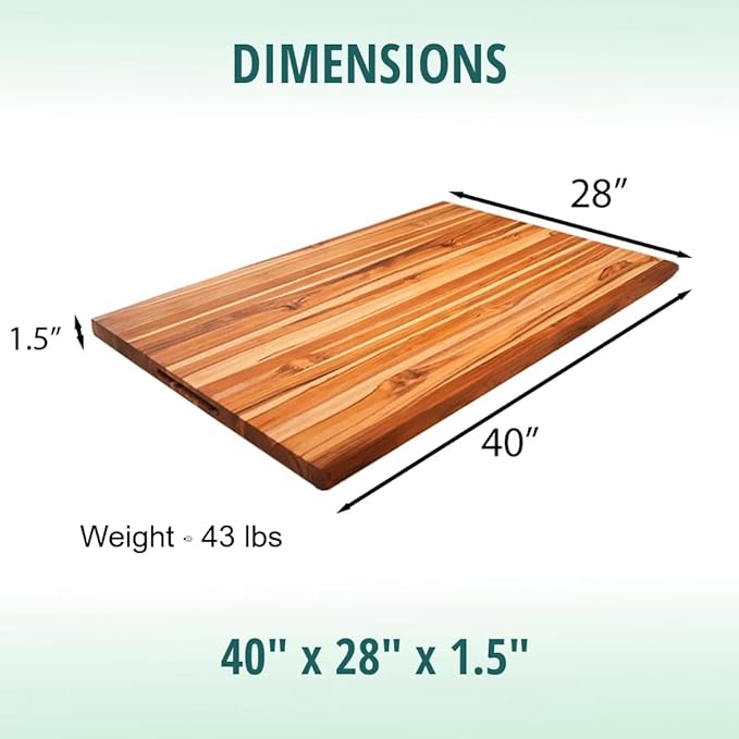 EcoDecors, XXL Teak Cutting Board 40"x28", Reversible Solid Teak Wood Edge Grain Carving Board with