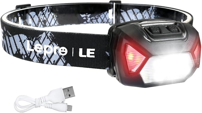 Lepro Headlamp Rechargeable, LED Head Lamp with 6 Modes for Camping & Hiking Gear Essentials, IPX4