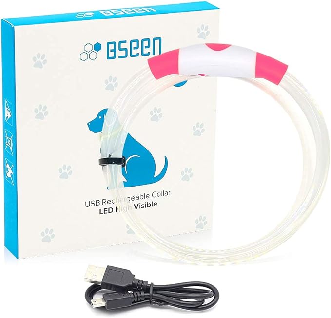BSEEN Light Up Dog Collar, Rechargeable LED Dog Collar Waterproof Glowing Pet Collar TPU Cuttable
