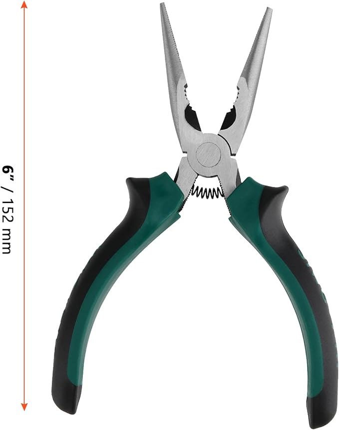 SINJEUN 15 Pack 6 Inch Needle Nose Pliers, Long Needle Nose Pliers with Wire Cutter, Insulated