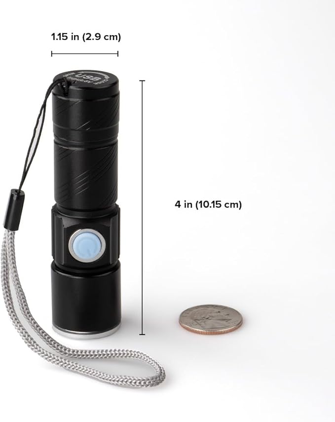 West Coast Paracord LED Flashlight, 3 Modes, Adjustable Zoom Focus, USB Rechargeable, Portable EDC