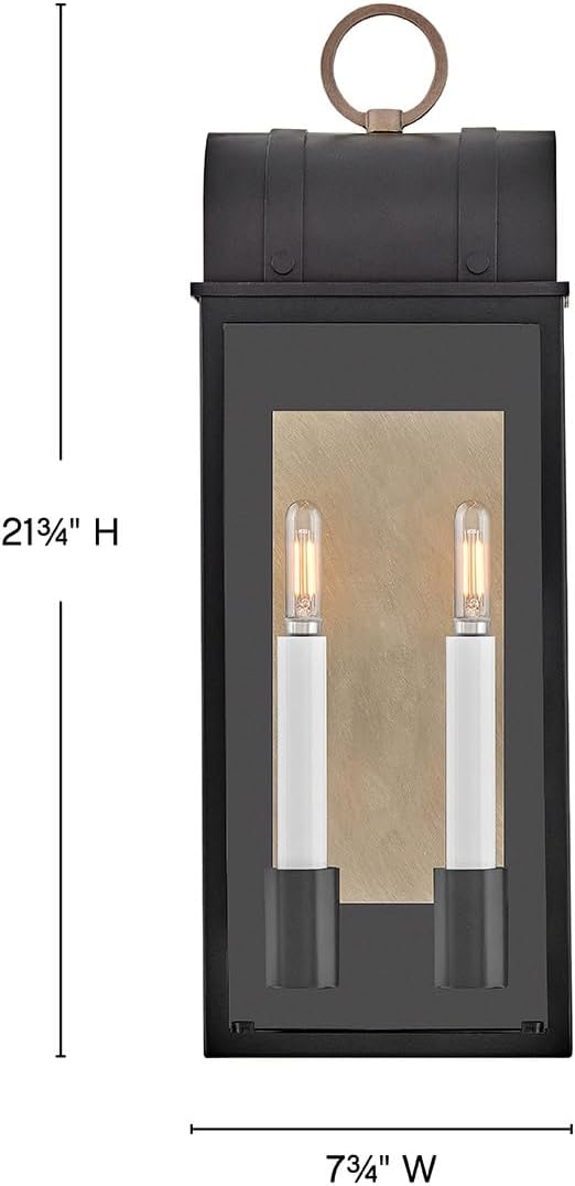 Hinkley Campbell Two Light Medium Outdoor Wall Mount Lantern - Wet Rated, Aluminum - Black Finish