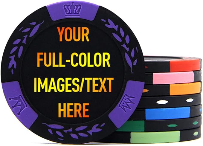 100 Premium Clay Poker Chips, Customized Your Image and Text, 11.5 Gram Casino Chips for Texas
