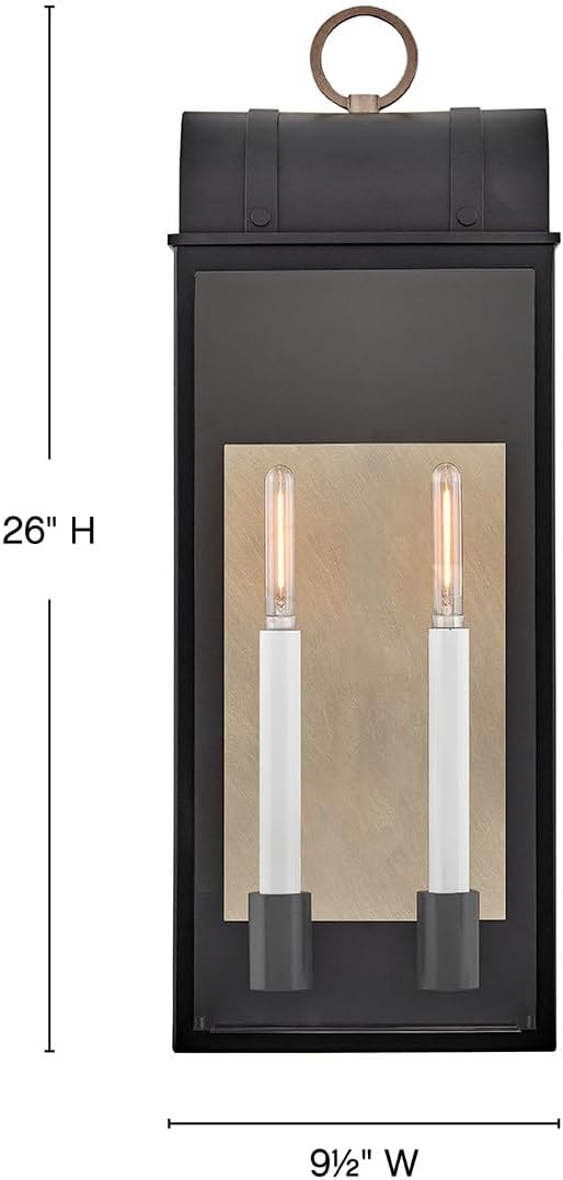 Hinkley Campbell Large Wall Mount Outdoor Lantern - Clear Glass, Aluminum - Black Finish and