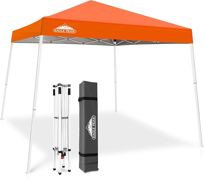 EAGLE PEAK 10x10 Slant Leg Pop-up Canopy Tent Easy One Person Setup Instant Outdoor Beach Canopy