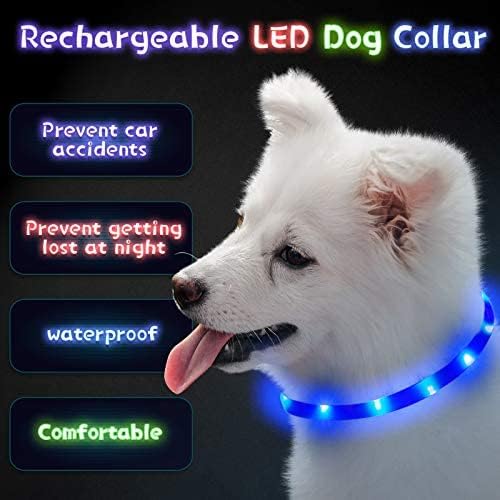 Weewooday 3 Pcs Dog Collar LED USB Rechargeable Lights Dog Necklace Collars Doggy Lights for Night