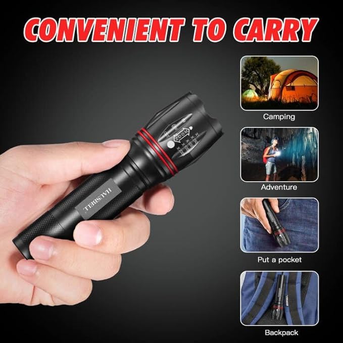 HAUSBELL T8 Upgraded Flashlight Bright, Zoomable Tactical LED Flashlights Flash Light with High