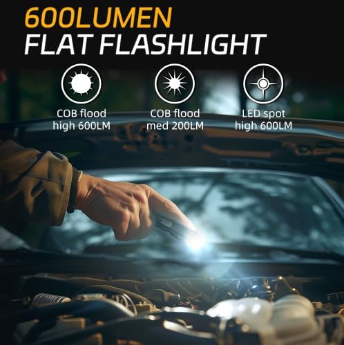 lexall 2 Pack Rechargeable Work Light, 600 Lumens Portable LED Flashlight, Magnetic COB Flat Task