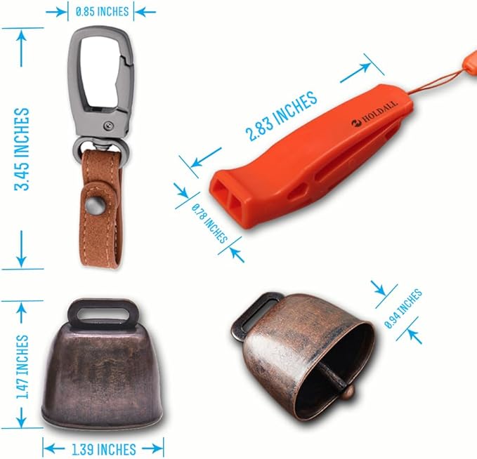 Loud Bear Bell with Silencer for Hikers, Bronze Colored Bear Bells with Emergency Whistle and