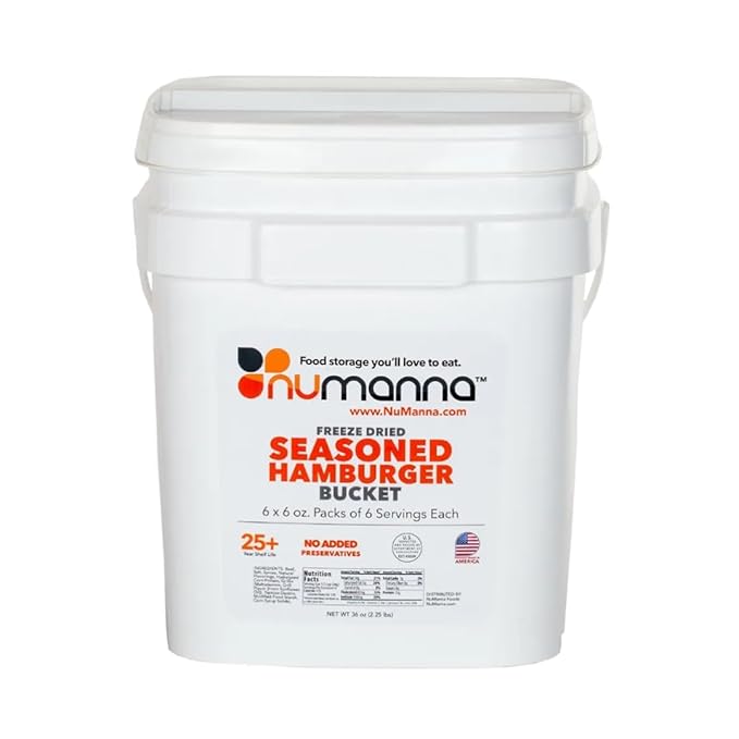 Numanna Freeze-Dried Seasoned Ground Beef Bucket 36 Servings | Over 25g Protein per Serving |