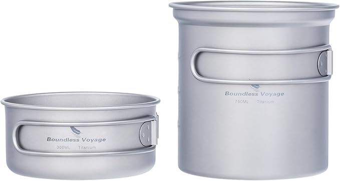 iBasingo Backpacking Cookset Titanium Camping Pots Set Ultralight Outdoor Picnic Pots Pans with