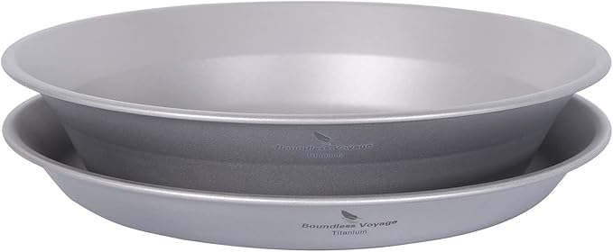 iBasingo Titanium Camping Plates and Bowls Set with Mesh Bag - 174mm Ultralight Backpacking