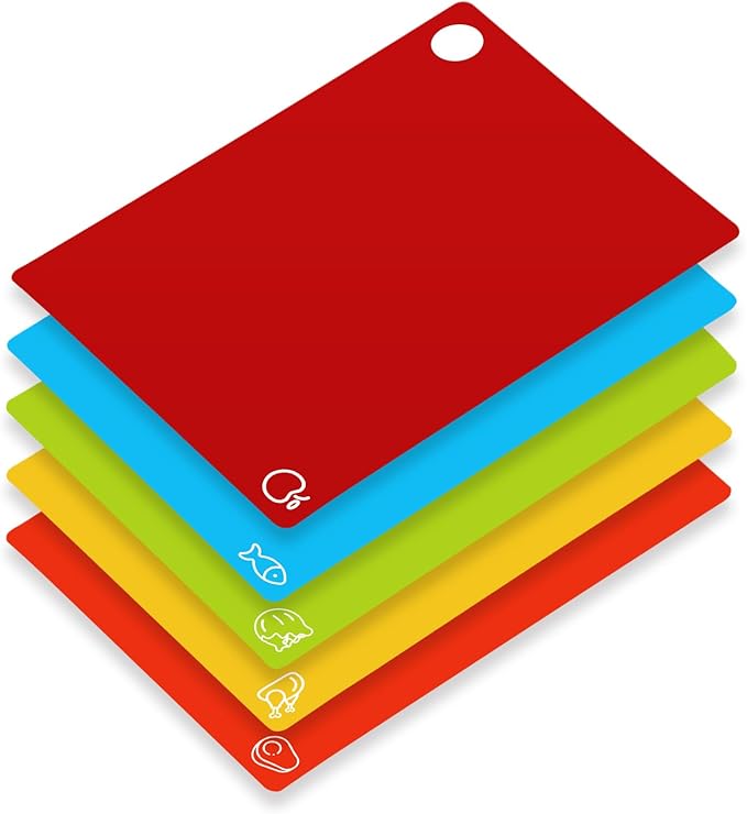 GoodLuck 5 Pieces Flexible Cutting Boards with Hanging Hole, BPA Free Plastic Cutting Boards for