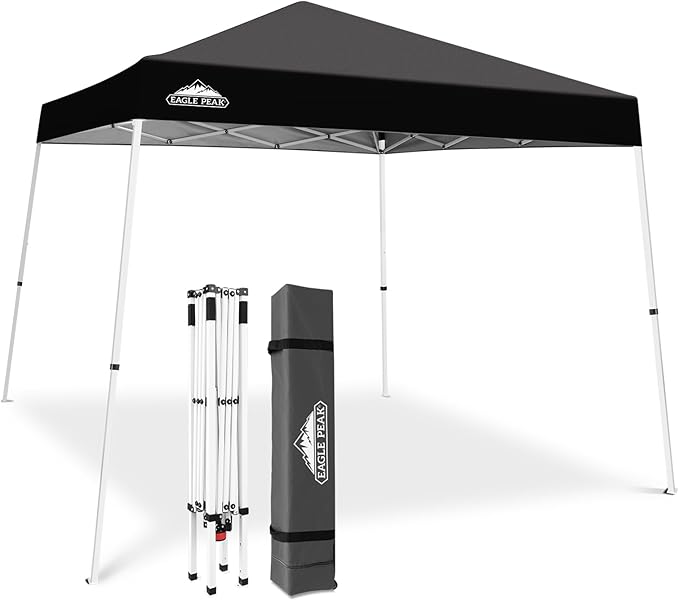 EAGLE PEAK 10x10 Slant Leg Pop-up Canopy Tent Easy One Person Setup Instant Outdoor Beach Canopy
