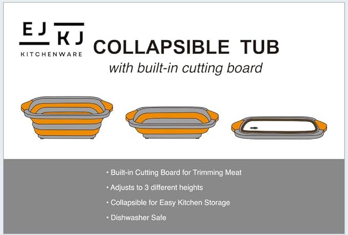 EJKJ Collapsible Cutting Board & Grill Caddy with Lid – Multifunctional Silicone Dish Tub & Food