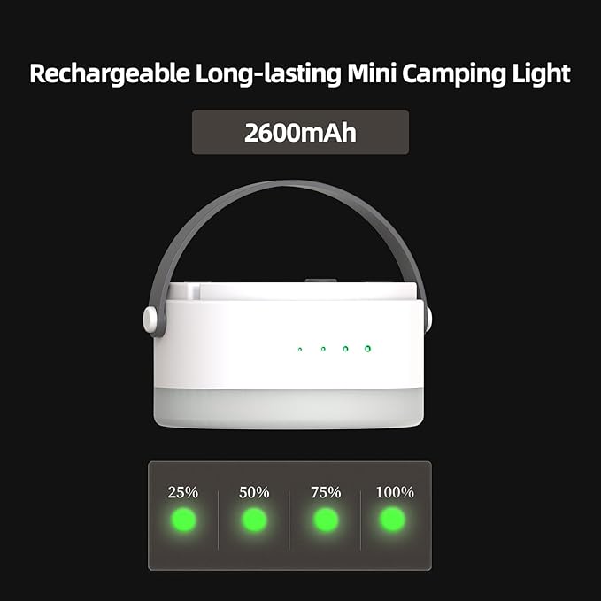 Hanging Camping Tent Light with Stepless Dimming & Magnetic Base, USB-C Rechargeable LED Lantern
