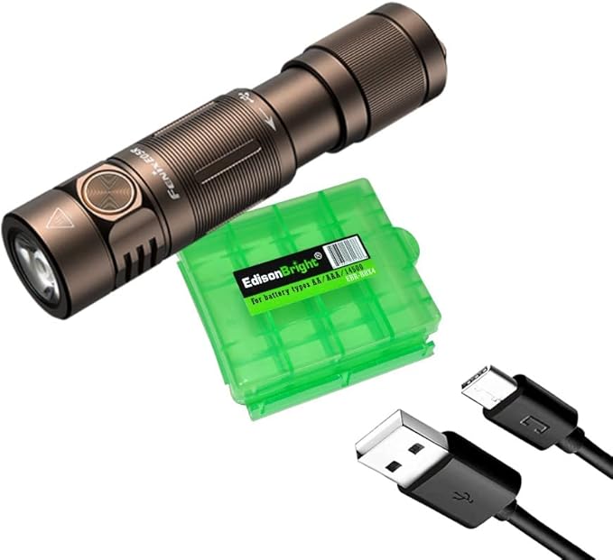 EdisonBright Fenix E05R 400 Lumen USB Rechargeable EDC Keychain Flashlight Charging Cable Carrying