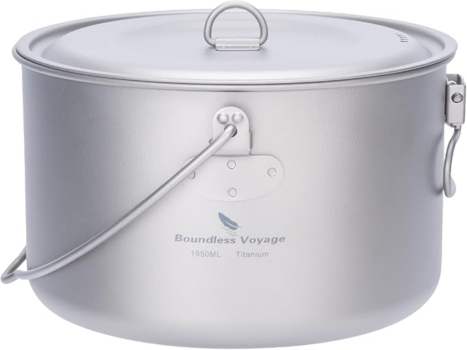 iBasingo 1.95L (1950ml) Titanium Pot with Lid Ultralight Camping Cookware for Backpacking, Hiking &