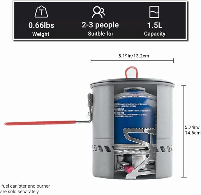 Bulin Camping Pot, 1.5L High Efficiency Backpacking Pot Ultralight Camping Cooking Set Cookware