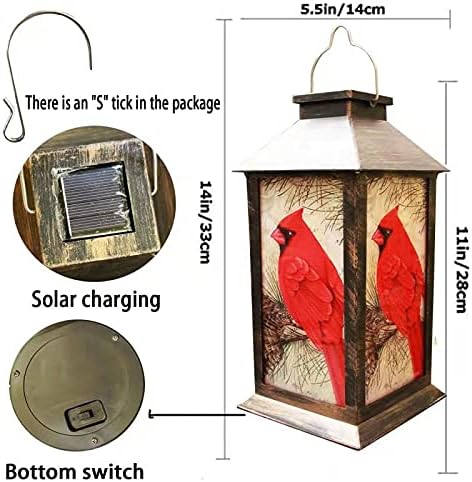 Solar Lanterns, Outdoor Hanging Lanterns Waterproof LED Solar Cardinal Lights Tabletop Lamp for