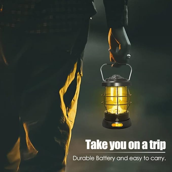 UniqueFire Retro Camping Lantern Rechargeable 1500LM 2 Modes Dimmable,Portable Electric Hurricane