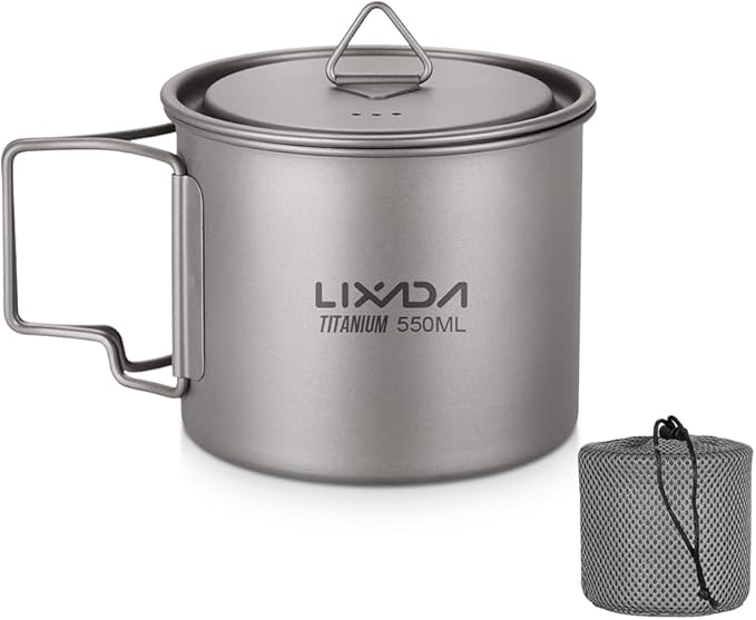 Lixada Titanium Pot, Lightweight Camping Pot Titanium Cup Titanium Backpacking Pot with Portable