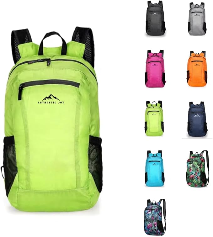 Authentic Joy 20L Water Resistant Lightweight Hiking Daypack, Packable Backpack, Multiple Colors